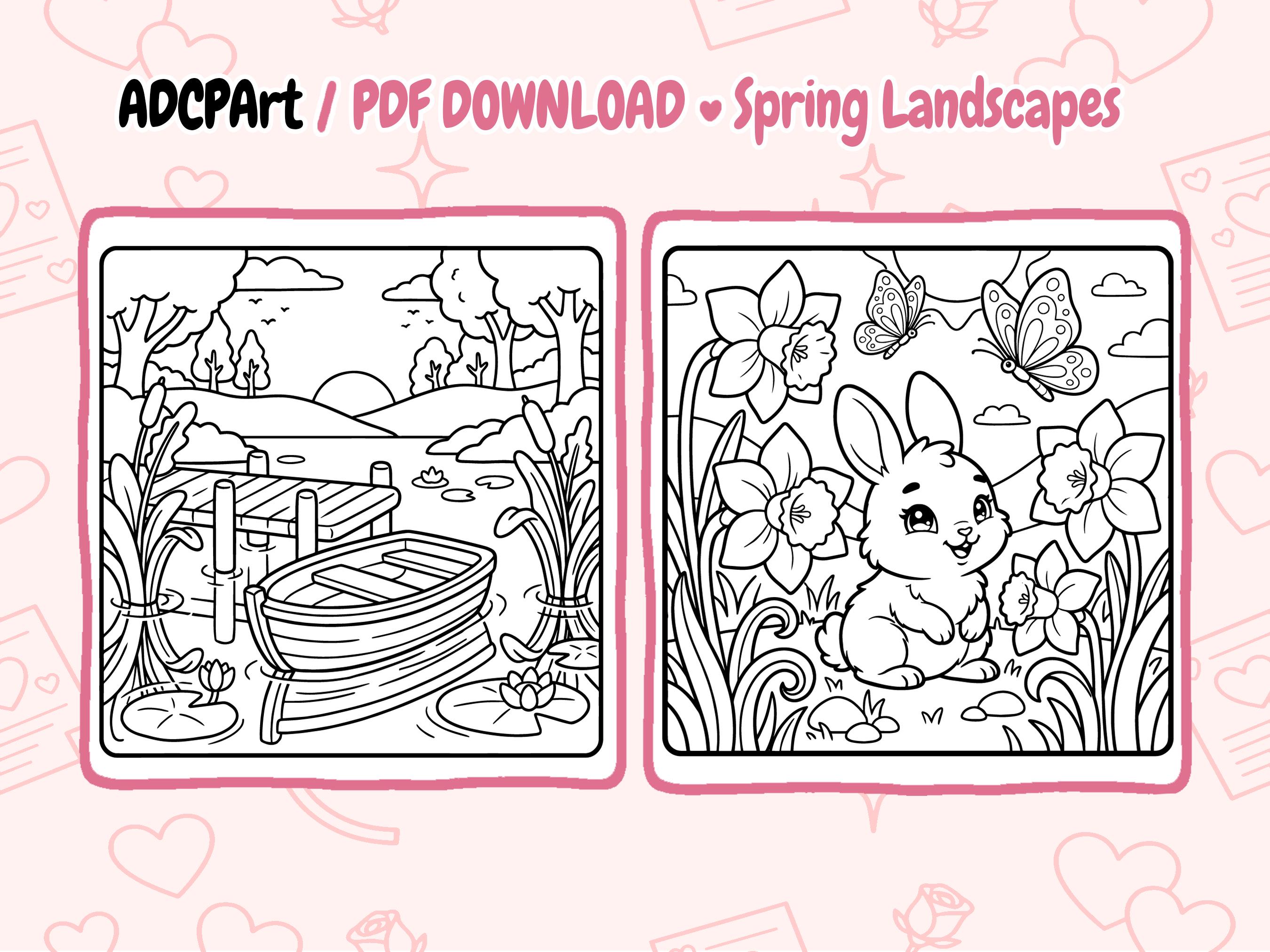Bold & Easy Coloring Book – Cute Spring Scenes Pages | Relaxing Spring ...