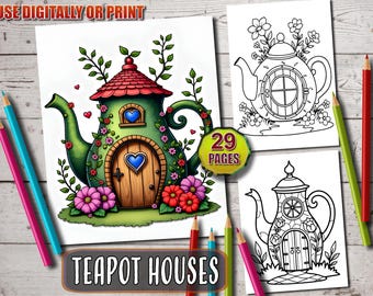 Teekanne Häuser Ausmalbuch: Feen-Ferienhäuser (PDF Download)