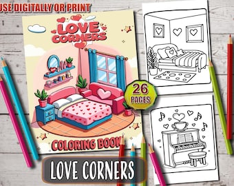 Love Corners Coloring Book: Romantic Home Designs (PDF Pattern)