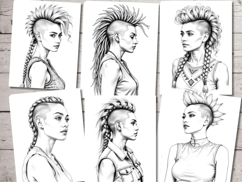 Mohawk Coloring Mohawk Hairstyles Coloring Book: Grayscale Tribal Portraits (printable ...