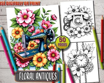 Livro de colorir com antiguidades florais: 50 designs vintage em tons de cinza (download em PDF)