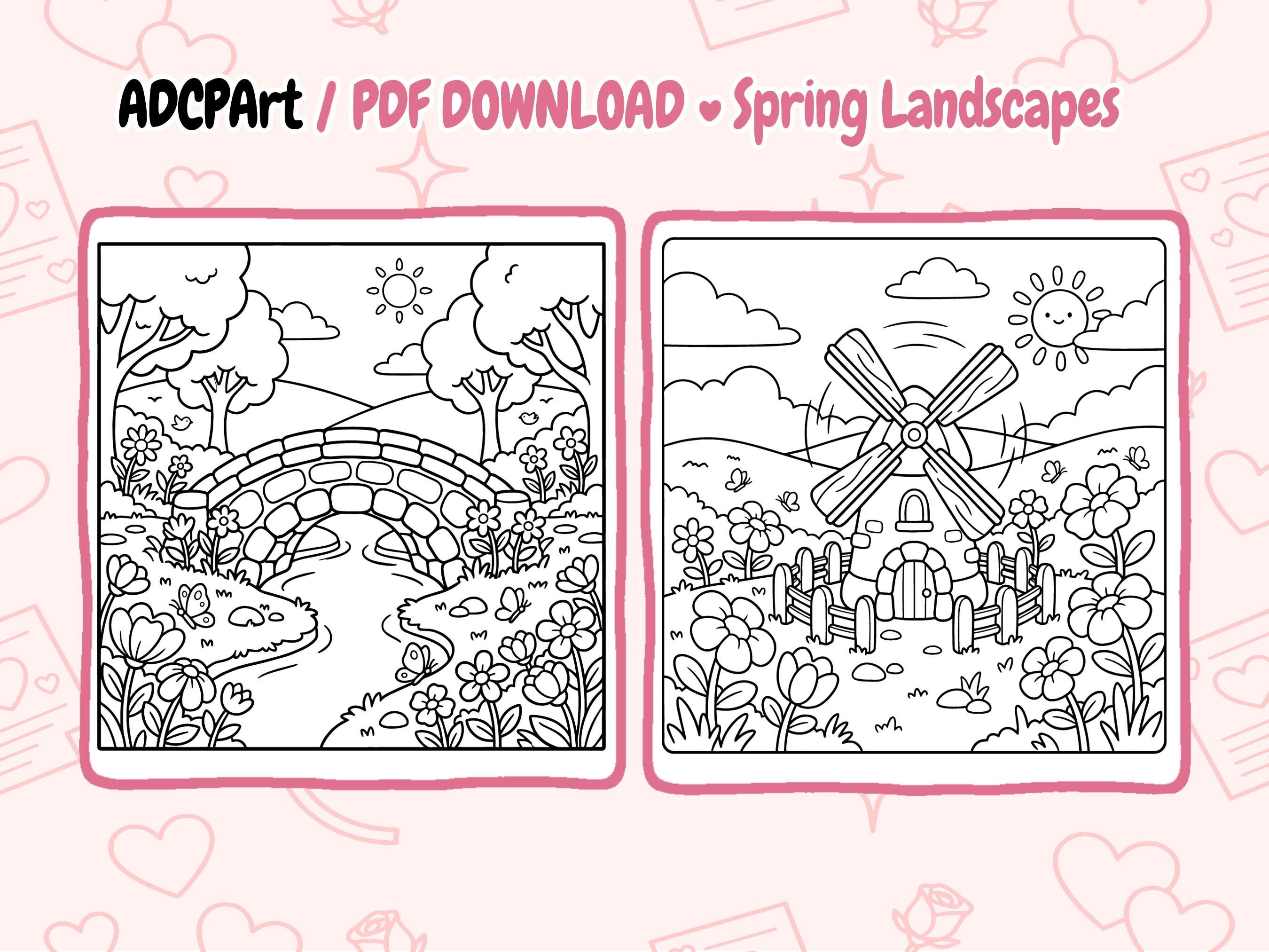 Bold & Easy Coloring Book – Cute Spring Scenes Pages | Relaxing Spring ...