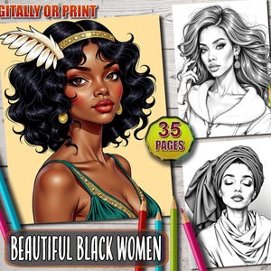 Beautiful Black Women Grayscale Coloring Book: Black Beauty Coloring Pages for Adults & Teens, Instant Download, Printable PDF