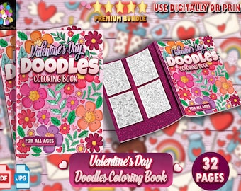 Valentine's Day Doodles Coloring Book: Hearts, Flowers (PDF & JPG)