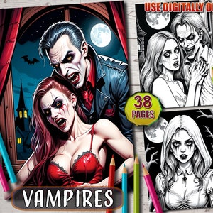 Gothic Vampires Coloring Pages: Grayscale Horror Book (PDF)