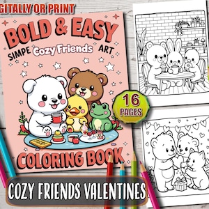Fluffy Friends Valentine&#39;s Coloring Book: Cozy Scenes with Cute Animals – Little Corner Coloring Pages for Relaxation – Digital PDF Download