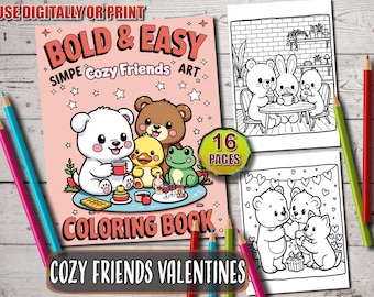 Fluffy Friends Valentine's Coloring Book: Cenas aconchegantes com animais fofos – Páginas para colorir de cantinhos para relaxar – Download digital em PDF