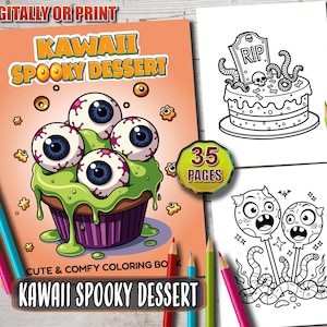 Kawaii Halloween Dessert Coloring Pages: Bold & Easy (Instant Download PDF)