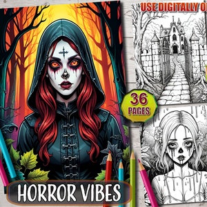 Greyscale Horror Coloring Book: Spooky Fantasy Art (Printable PDF)