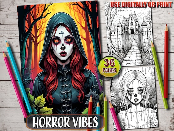 Greyscale Horror Coloring Book: Spooky Fantasy Art (Printable PDF)