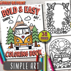 Simple Art Coloring Pages, Bold and Easy Designs for Relaxation with Minimalist Scenery Coloring Book,Coloring Book for Adults and Teens