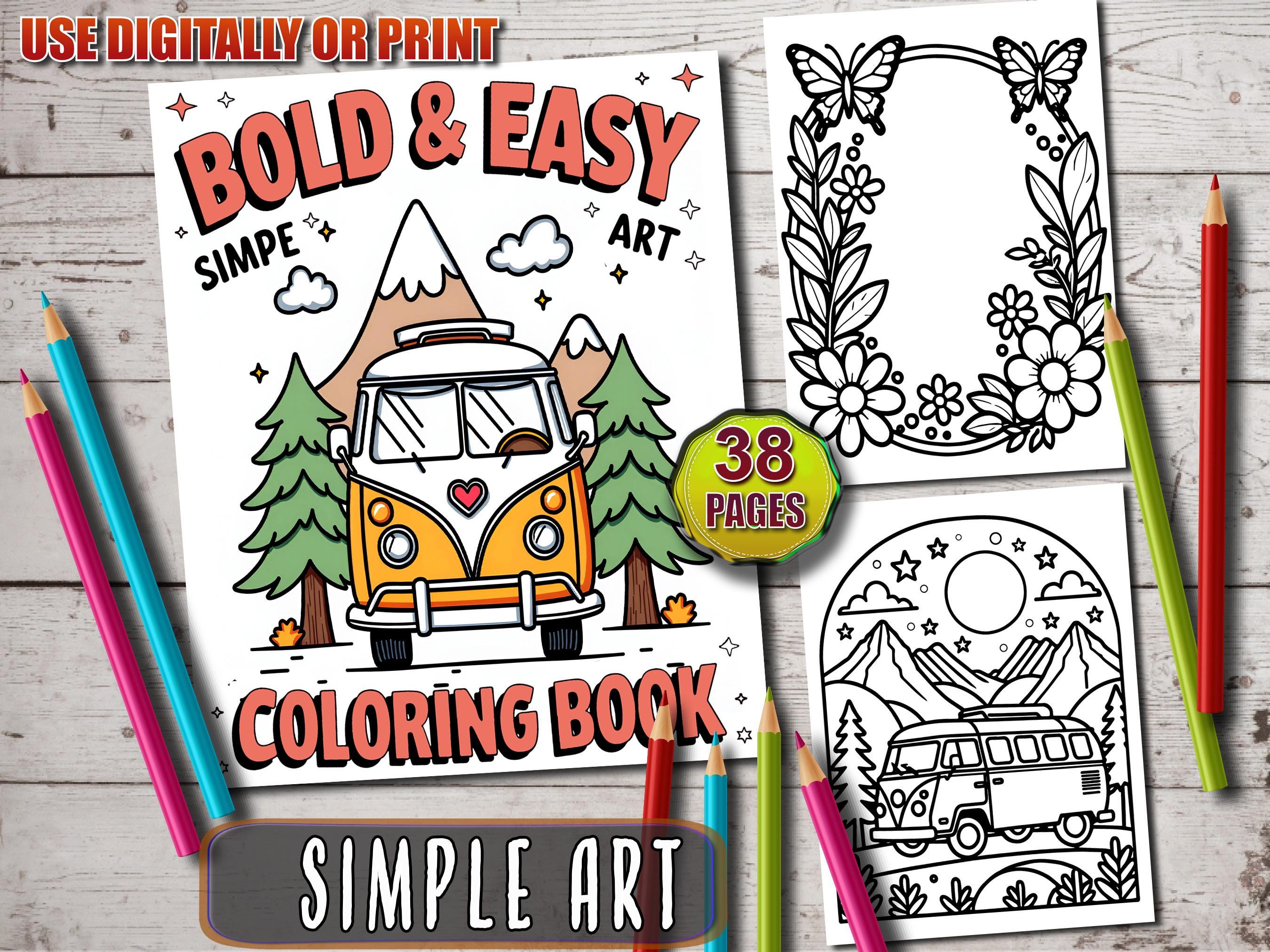 Páginas de Coloreo Simple Art: libro de paisajes minimalistas, audaces y fáciles para relajarse (adultos y adolescentes, 38 páginas)