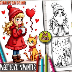 Sweet Love in Winter Coloring Book | Cozy Valentine&#39;s Cuties, Grayscale Relaxing Pages for Adults