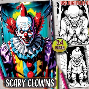 Gruselige Clowns Malbuch | Eindringlich Detaillierte Gruselige Zirkus Seiten | Ausmalbilder für Erwachsene | Druckbare PDF | Horror-Kunst | Halloween Malseite
