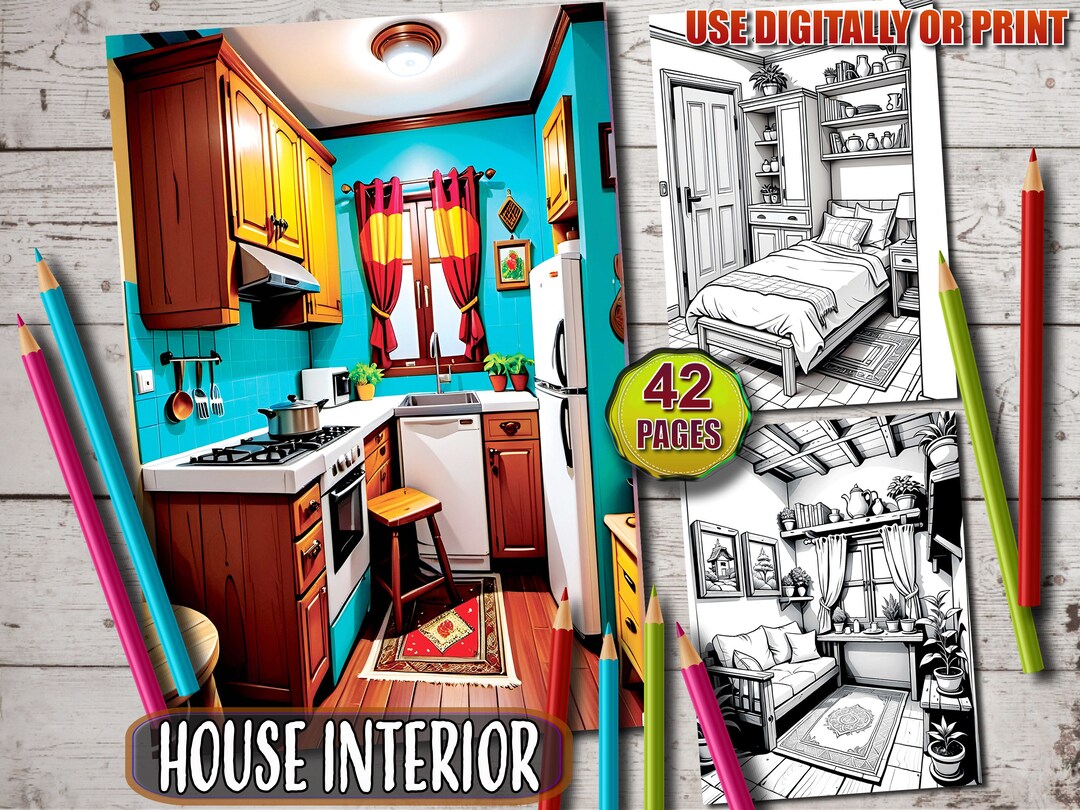 42 House Interior Coloring Pages:detailed Printable PDF Coloring Book for Kids and Adults ...