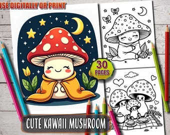Kawaii Mushroom Coloring Book: Cozy Fantasy Life (PDF Pattern)
