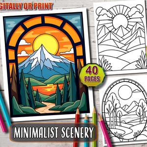 Minimalist Scenery Coloring Book, Simple Art Coloring Pages, Printable Sheet, Bold and Easy Designs for Relaxation, for Adults and Teens