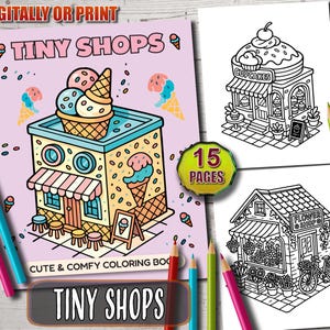 Tiny Shops Coloring Book: Kawaii Storefronts, Cozy Houses (PDF Download)