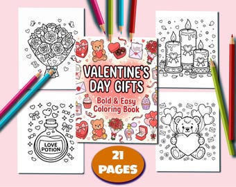 Valentine Coloring Pages for Kids & Adults | Valentine’s Day Gifts Coloring Book, Bold and Easy Coloring Pages, Printable PDF