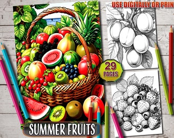 Summer Fruits Coloring Book: Grayscale Coloring Pages (PDF Download)