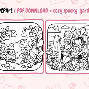 Bold & Easy Coloring Book – Cute Spooky Garden Pages | Creepy Spring Plants for Kids and Adults | Printable PDF image 5
