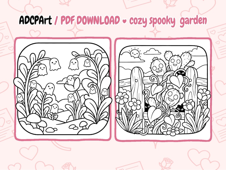 Bold & Easy Coloring Book – Cute Spooky Garden Pages | Creepy Spring Plants for Kids and Adults | Printable PDF image 5