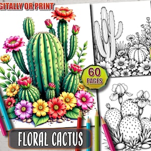 Floral Cactus Coloring Book: 60 Printable Pages for Adults & Kids (PDF Download)