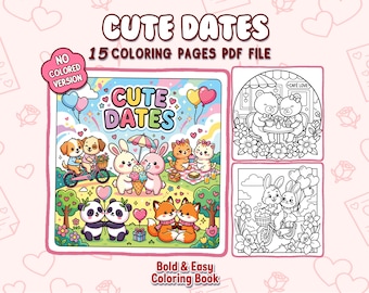 Valentine Coloring Pages for Kids & Adults | Cute Dates Coloring Book, Adorable Animal Couples on Sweet Romantic Dates, Printable PDF