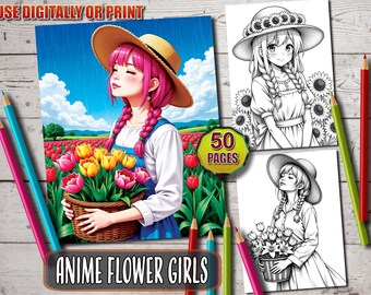 Libro para colorear de chicas de flores de anime: 50 plantas fantásticas (PDF imprimible)