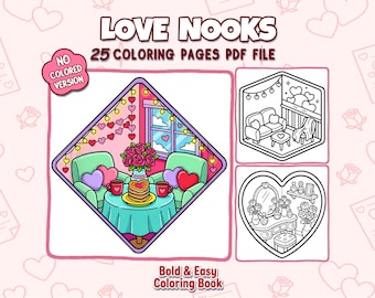 Valentine Coloring Pages for Kids & Adults | Cute Love Nooks Coloring Book – Geometric Scenes, Bold and Easy Printable Coloring Pages PDF