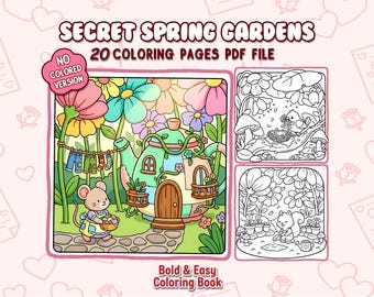Bold & Easy Coloring Book – Secret Spring Garden Pages | Relaxing Spring Scenes with Cute Cozy Fantasy Animals | Printable PDF for Kids