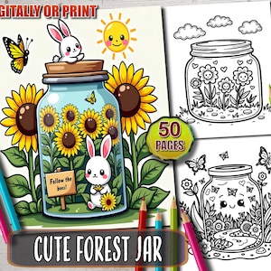 Cute kawaii Forest Jar Coloring Book, Adorable Forest Jars coloring Pages,  Bold and Easy Designs, Relaxing Activity for Adults and Kids