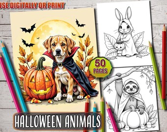 50 Halloween Critters Coloring Book | Spooky Cute Animals in Costumes | Fall Pumpkin & Trick-or-Treat Coloring Pages for Adults and Kids