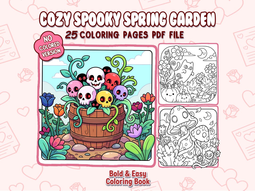 Bold & Easy Coloring Book – Cute Spooky Garden Pages | Creepy Spring ...