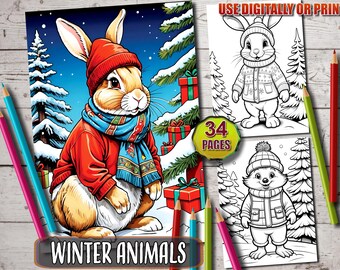 Winter Animals Coloring Book: 34 Christmas Pages for Adults & Kids (PDF Download)