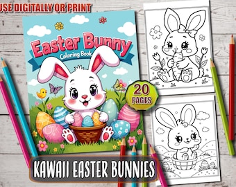 Kawaii Easter Bunnies Coloring Book: 20 Printable Pages (PDF)