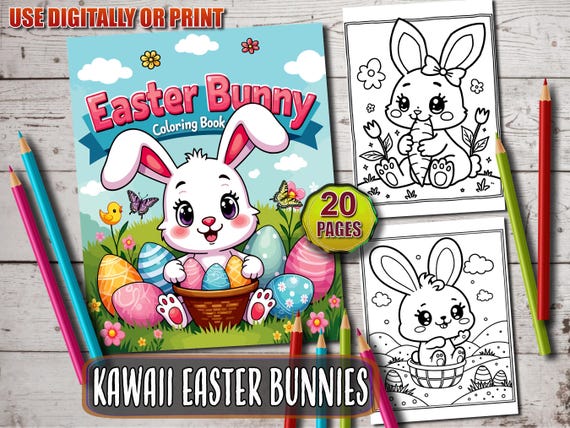 Kawaii Easter Bunnies Coloring Book: 20 Printable Pages (PDF)