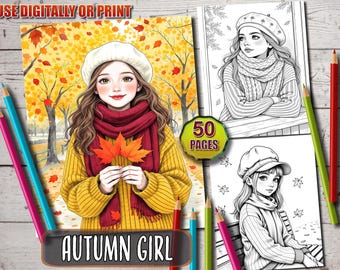 Autumn Girls Coloring Book: 50 Fall Fashion Grayscale Pages (PDF Download