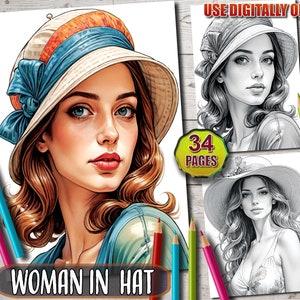 Women in Hats Coloring Book: 34 Grayscale Fashion Portraits (PDF)