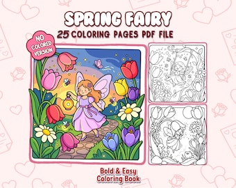 Bold & Easy Coloring Book – Spring Fairy Coloring Pages | Cute Fairy Garden Scenes, Relaxing Coloring for Adults and Kids | Printable PDF