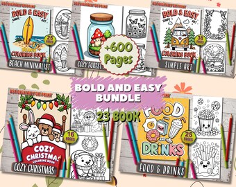 Puede incluir: Un paquete de 23 libros para colorear con una variedad de temas, que incluyen playa, bosque, arte simple, Navidad acogedora y comida y bebidas. Cada libro presenta diseños audaces y fáciles con 16 a 38 páginas.