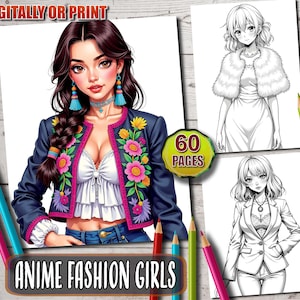 Anime Fashion Girls Coloring Book, Anime Coloring Pages for Children & Adults, Instant Download, Printable PDF