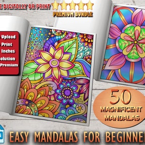 50 Mandala Coloring Pages: Easy Beginner Patterns (PDF Download)