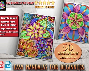 50 Mandala Coloring Pages: Easy Beginner Patterns (PDF Download)