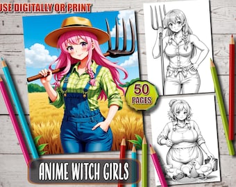 Anime Farmer Girls Coloring Book: 50 Manga Pages (Printable PDF)
