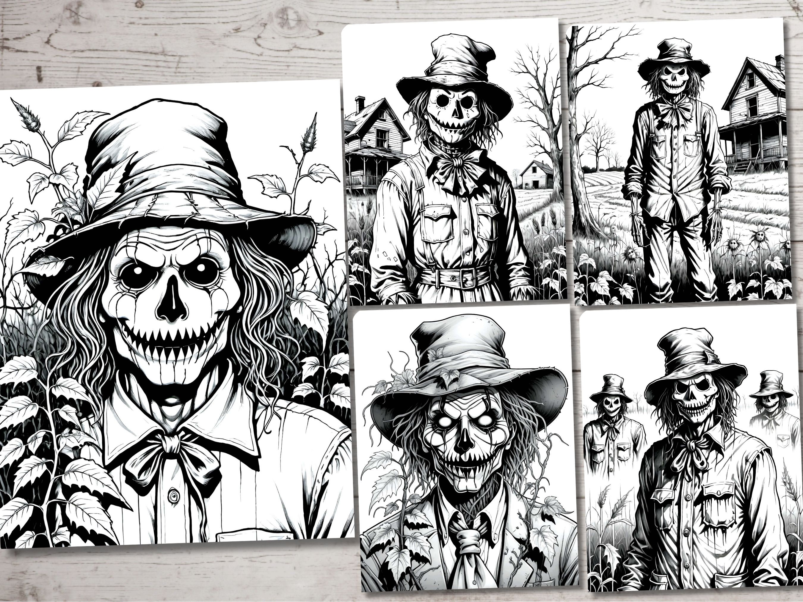 36 Terrifying Scarecrows Coloring Pages, Creepy and Spooky Scarecrows