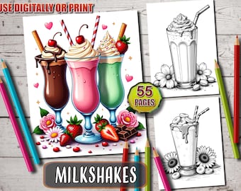 Livre de coloriage Milkshake : 55 pages en niveaux de gris pour adultes et adolescents (PDF imprimable)