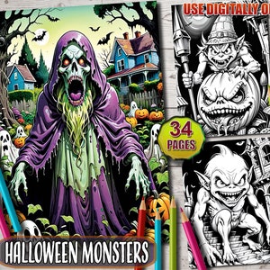 Scary Halloween Monsters Coloring Book: 34 Creepy Pages (Printable PDF)