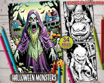 Scary Halloween Monsters Coloring Book: 34 Creepy Pages (Printable PDF)