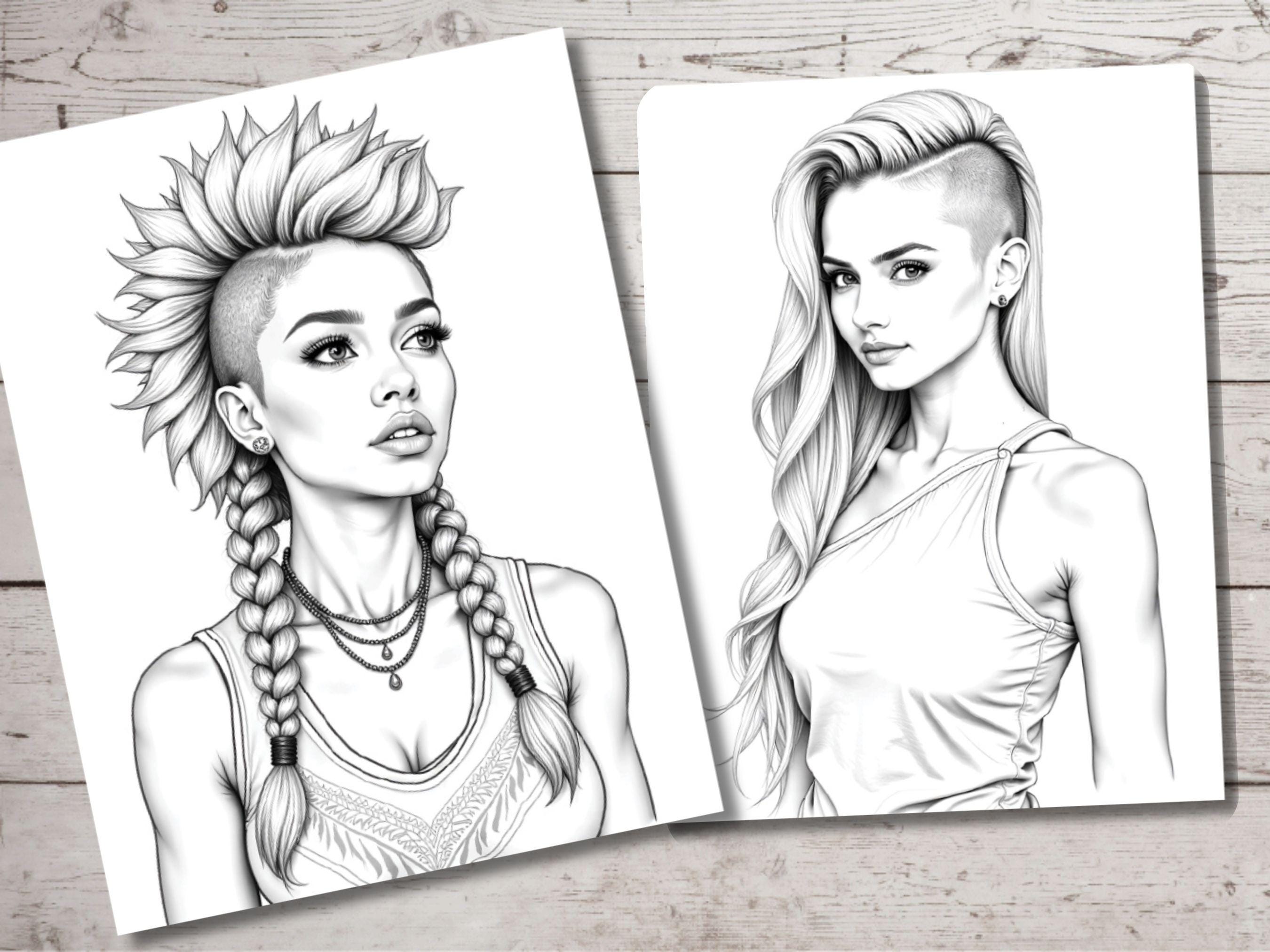Mohawk Coloring Mohawk Hairstyles Coloring Book: Grayscale Tribal Portraits (printable ...